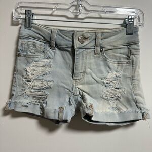 American Eagle Outfitters Distressed Light Blue Denim Shorts